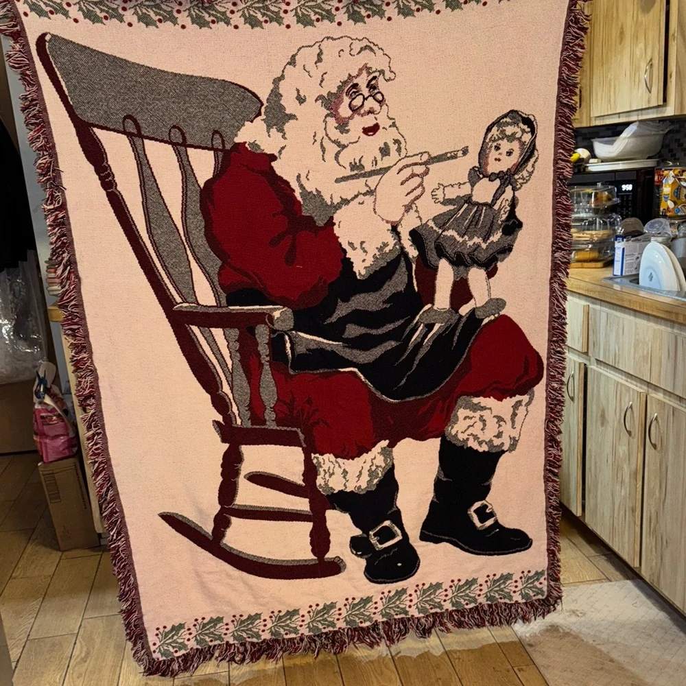 Festive Santa Claus Woven Cotton Tapestry Blanket Throw